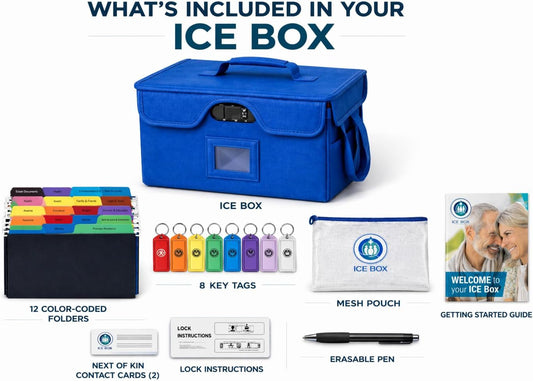 Icebox End of Life Organizer – Fire-Resistant Estate Planning & Emergency Document Storage Box – Lockable Home File Organizer for Important Documents (Blue)