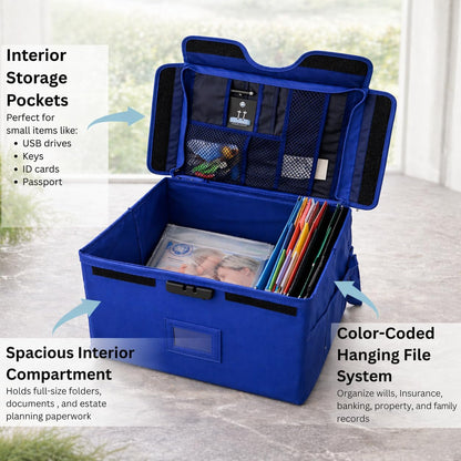 Icebox End of Life Organizer – Fire-Resistant Estate Planning & Emergency Document Storage Box – Lockable Home File Organizer for Important Documents (Blue)