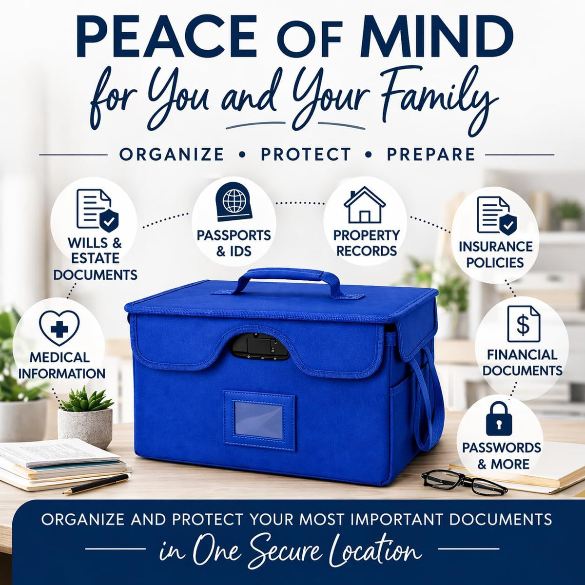 Icebox End of Life Organizer – Fire-Resistant Estate Planning & Emergency Document Storage Box – Lockable Home File Organizer for Important Documents (Blue)
