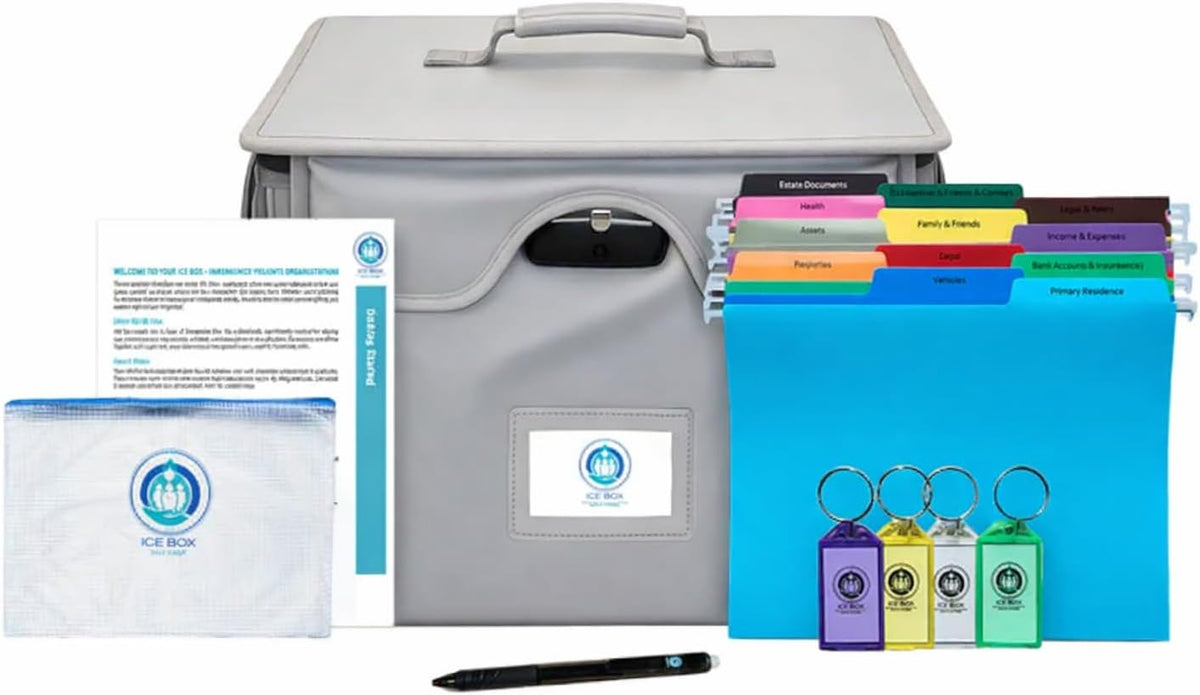 Icebox End of Life Organizer – Fire-Resistant Estate Planning & Emergency Document Storage Box – Lockable Home File Organizer for Important Documents (Blue)