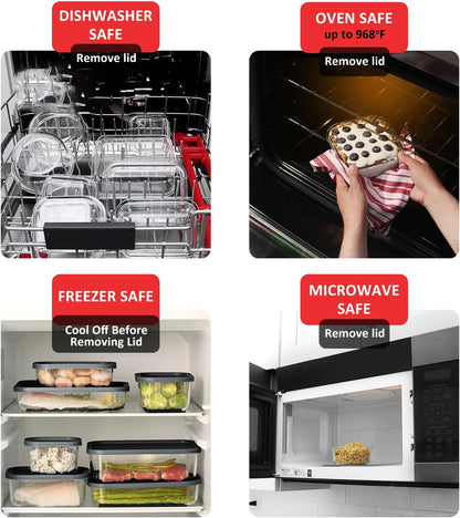 Glass Meal Prep Containers with Grooved Base, 12 Stackable BPA Free Glass Storage Containers with Lids for Lunch, Pantry, and Kitchen - Microwave, Dishwasher Freezer & Oven Safe - Sage