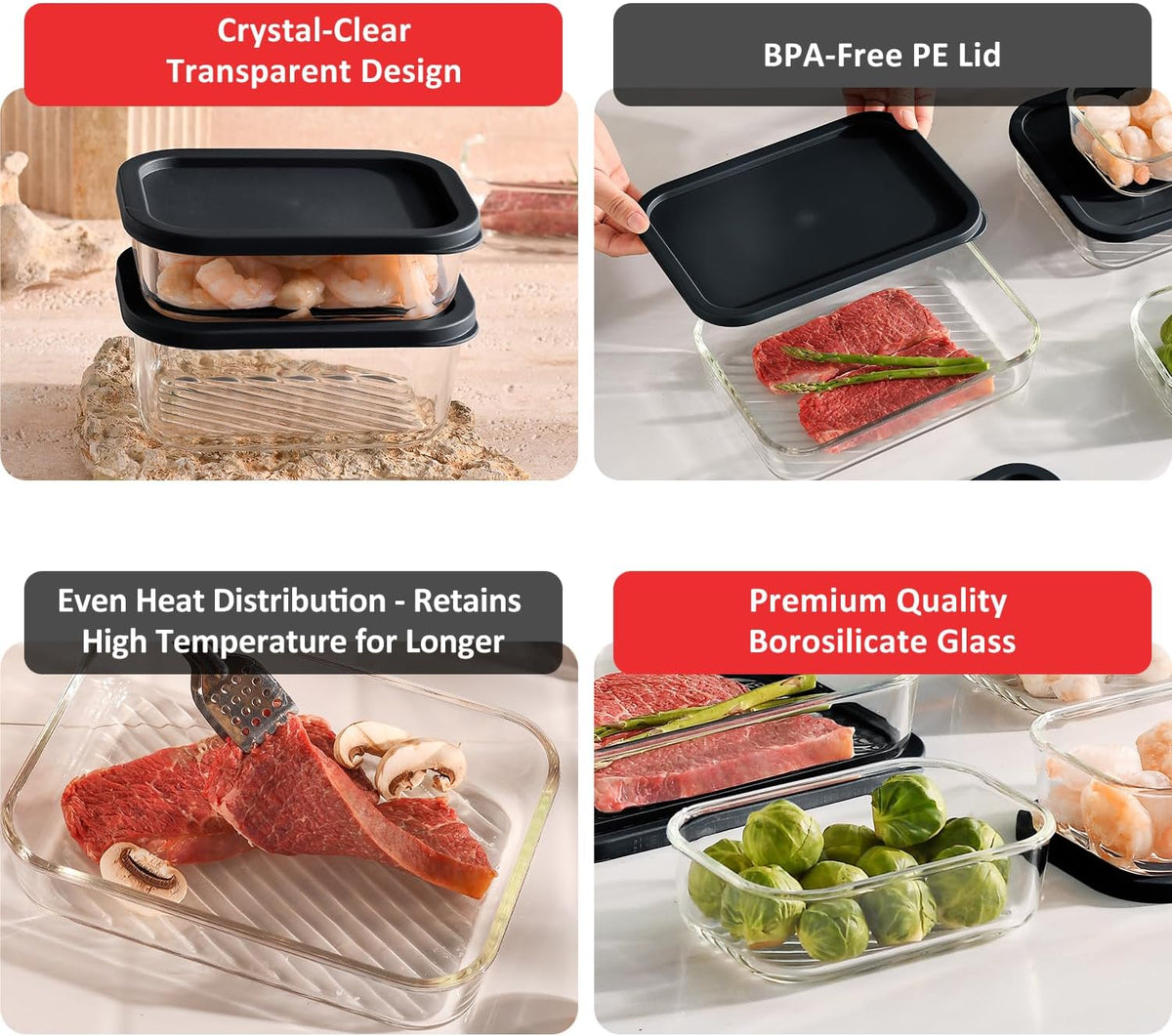 Glass Meal Prep Containers with Grooved Base, 12 Stackable BPA Free Glass Storage Containers with Lids for Lunch, Pantry, and Kitchen - Microwave, Dishwasher Freezer & Oven Safe - Sage