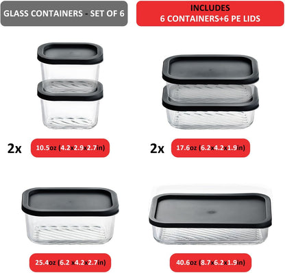 Glass Meal Prep Containers with Grooved Base, 12 Stackable BPA Free Glass Storage Containers with Lids for Lunch, Pantry, and Kitchen - Microwave, Dishwasher Freezer & Oven Safe - Sage