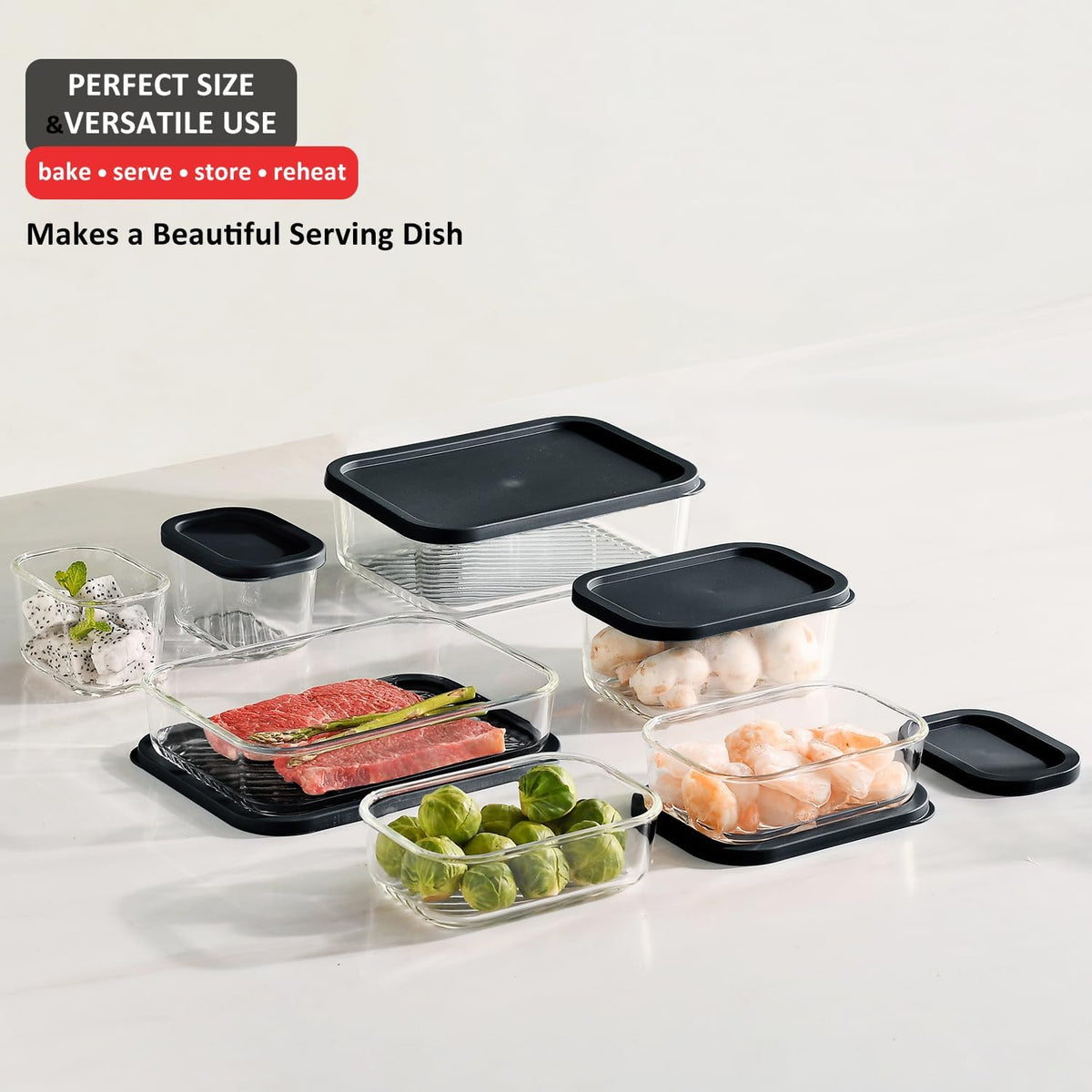 Glass Meal Prep Containers with Grooved Base, 12 Stackable BPA Free Glass Storage Containers with Lids for Lunch, Pantry, and Kitchen - Microwave, Dishwasher Freezer & Oven Safe - Sage