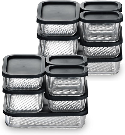 Glass Meal Prep Containers with Grooved Base, 12 Stackable BPA Free Glass Storage Containers with Lids for Lunch, Pantry, and Kitchen - Microwave, Dishwasher Freezer & Oven Safe - Sage