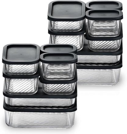 Glass Meal Prep Containers with Grooved Base, 12 Stackable BPA Free Glass Storage Containers with Lids for Lunch, Pantry, and Kitchen - Microwave, Dishwasher Freezer & Oven Safe - Sage