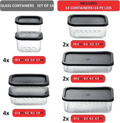 Glass Meal Prep Containers with Grooved Base, 12 Stackable BPA Free Glass Storage Containers with Lids for Lunch, Pantry, and Kitchen - Microwave, Dishwasher Freezer & Oven Safe - Sage