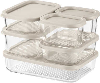 Glass Meal Prep Containers with Grooved Base, 12 Stackable BPA Free Glass Storage Containers with Lids for Lunch, Pantry, and Kitchen - Microwave, Dishwasher Freezer & Oven Safe - Sage