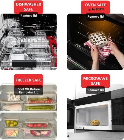 Glass Meal Prep Containers with Grooved Base, 12 Stackable BPA Free Glass Storage Containers with Lids for Lunch, Pantry, and Kitchen - Microwave, Dishwasher Freezer & Oven Safe - Sage