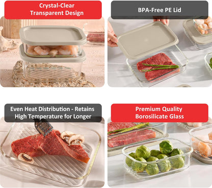 Glass Meal Prep Containers with Grooved Base, 12 Stackable BPA Free Glass Storage Containers with Lids for Lunch, Pantry, and Kitchen - Microwave, Dishwasher Freezer & Oven Safe - Sage