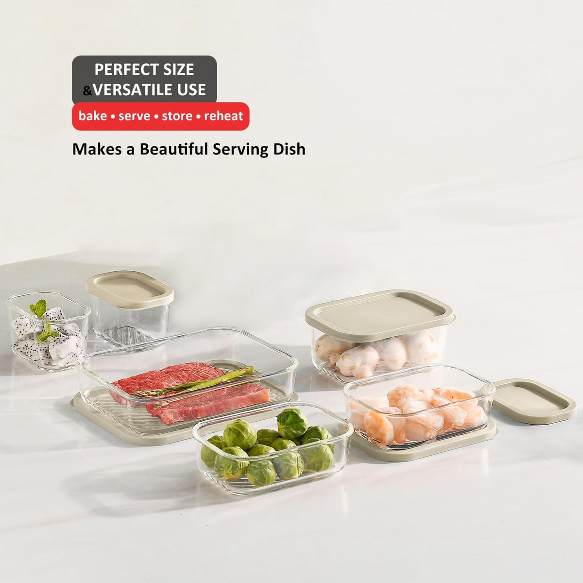 Glass Meal Prep Containers with Grooved Base, 12 Stackable BPA Free Glass Storage Containers with Lids for Lunch, Pantry, and Kitchen - Microwave, Dishwasher Freezer & Oven Safe - Sage