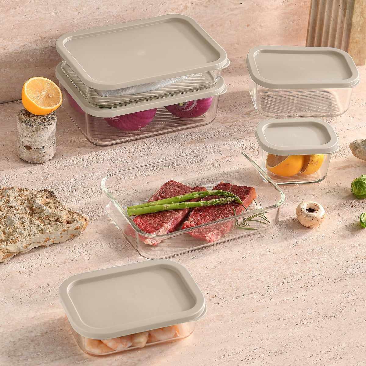 Glass Meal Prep Containers with Grooved Base, 12 Stackable BPA Free Glass Storage Containers with Lids for Lunch, Pantry, and Kitchen - Microwave, Dishwasher Freezer & Oven Safe - Sage
