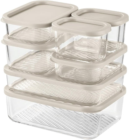 Glass Meal Prep Containers with Grooved Base, 12 Stackable BPA Free Glass Storage Containers with Lids for Lunch, Pantry, and Kitchen - Microwave, Dishwasher Freezer & Oven Safe - Sage