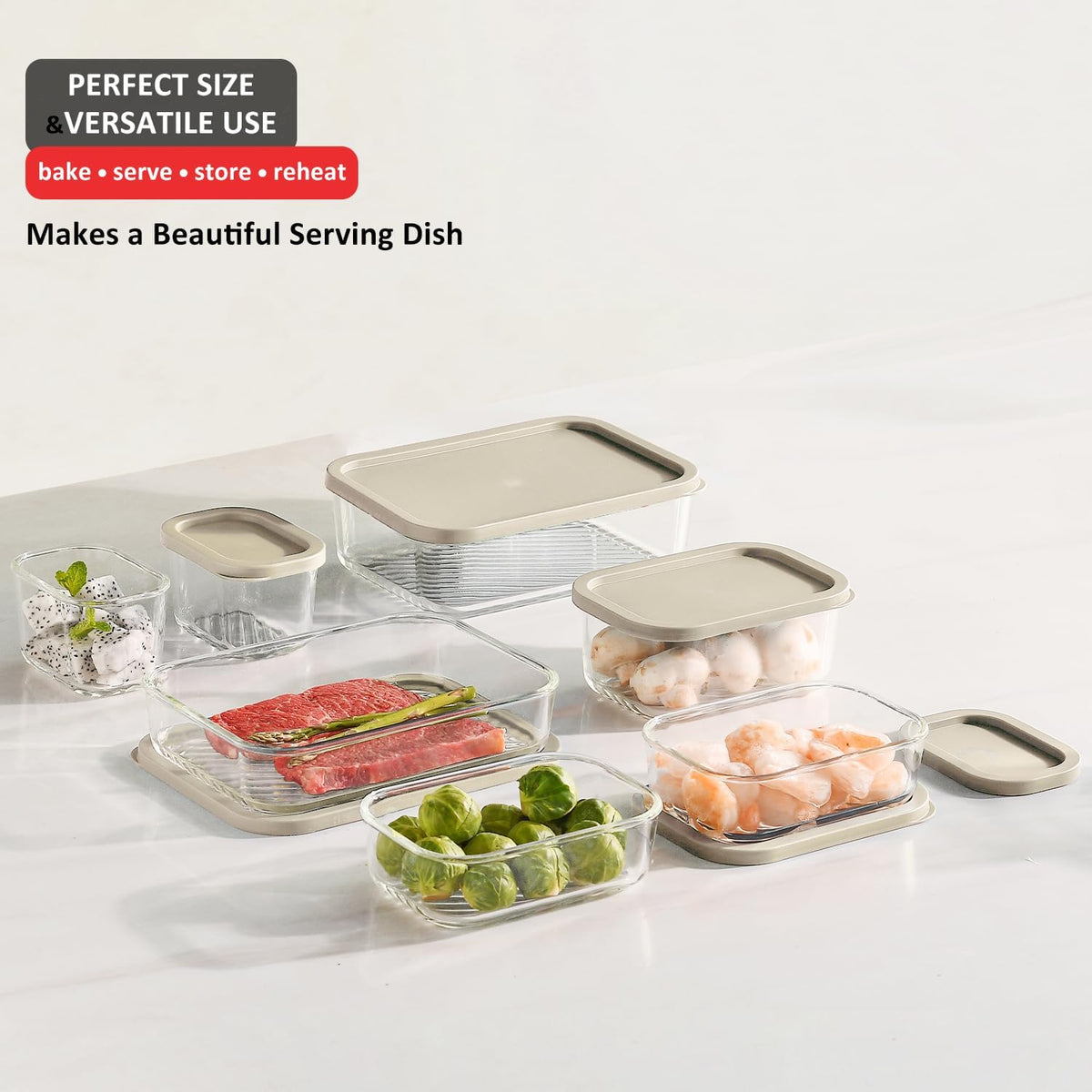Glass Meal Prep Containers with Grooved Base, 12 Stackable BPA Free Glass Storage Containers with Lids for Lunch, Pantry, and Kitchen - Microwave, Dishwasher Freezer & Oven Safe - Sage