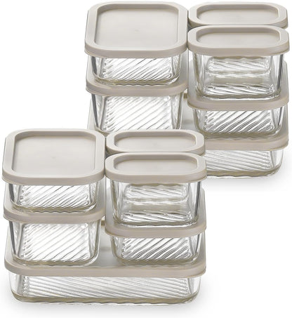 Glass Meal Prep Containers with Grooved Base, 12 Stackable BPA Free Glass Storage Containers with Lids for Lunch, Pantry, and Kitchen - Microwave, Dishwasher Freezer & Oven Safe - Sage