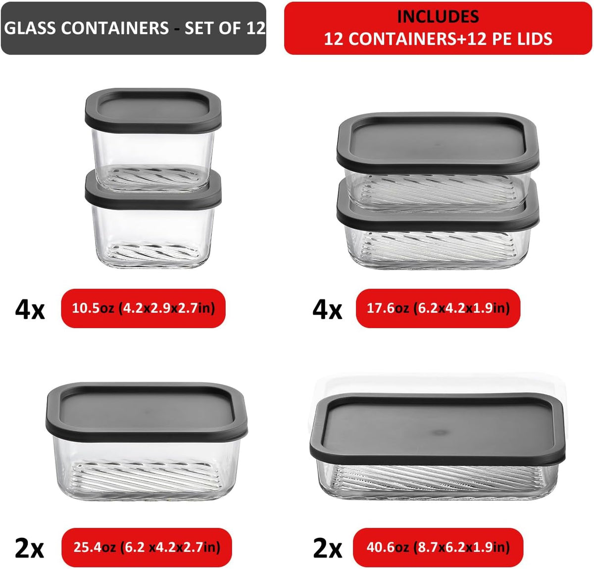 Glass Meal Prep Containers with Grooved Base, 12 Stackable BPA Free Glass Storage Containers with Lids for Lunch, Pantry, and Kitchen - Microwave, Dishwasher Freezer & Oven Safe - Sage