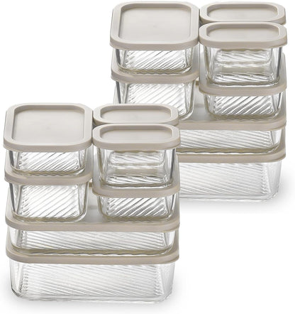 Glass Meal Prep Containers with Grooved Base, 12 Stackable BPA Free Glass Storage Containers with Lids for Lunch, Pantry, and Kitchen - Microwave, Dishwasher Freezer & Oven Safe - Sage