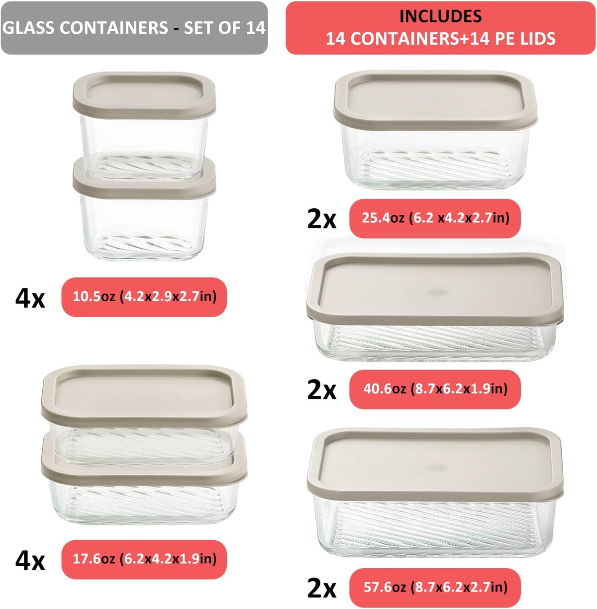 Glass Meal Prep Containers with Grooved Base, 12 Stackable BPA Free Glass Storage Containers with Lids for Lunch, Pantry, and Kitchen - Microwave, Dishwasher Freezer & Oven Safe - Sage