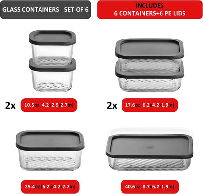 Glass Meal Prep Containers with Grooved Base, 12 Stackable BPA Free Glass Storage Containers with Lids for Lunch, Pantry, and Kitchen - Microwave, Dishwasher Freezer & Oven Safe - Sage