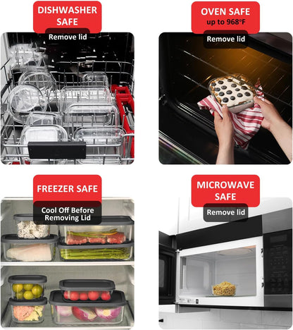 Glass Meal Prep Containers with Grooved Base, 12 Stackable BPA Free Glass Storage Containers with Lids for Lunch, Pantry, and Kitchen - Microwave, Dishwasher Freezer & Oven Safe - Sage