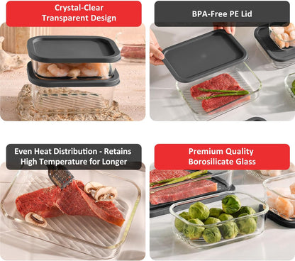 Glass Meal Prep Containers with Grooved Base, 12 Stackable BPA Free Glass Storage Containers with Lids for Lunch, Pantry, and Kitchen - Microwave, Dishwasher Freezer & Oven Safe - Sage
