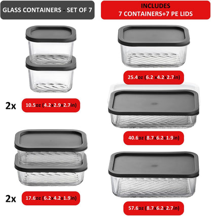 Glass Meal Prep Containers with Grooved Base, 12 Stackable BPA Free Glass Storage Containers with Lids for Lunch, Pantry, and Kitchen - Microwave, Dishwasher Freezer & Oven Safe - Sage