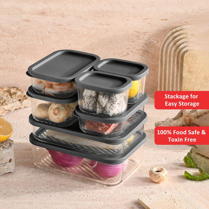 Glass Meal Prep Containers with Grooved Base, 12 Stackable BPA Free Glass Storage Containers with Lids for Lunch, Pantry, and Kitchen - Microwave, Dishwasher Freezer & Oven Safe - Sage