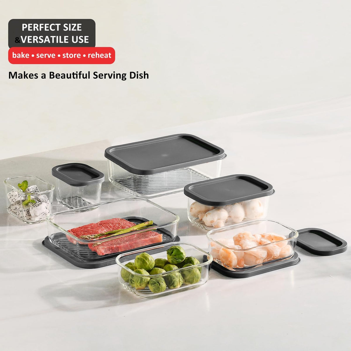 Glass Meal Prep Containers with Grooved Base, 12 Stackable BPA Free Glass Storage Containers with Lids for Lunch, Pantry, and Kitchen - Microwave, Dishwasher Freezer & Oven Safe - Sage