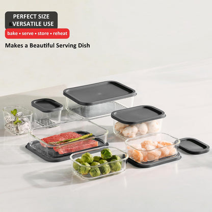 Glass Meal Prep Containers with Grooved Base, 12 Stackable BPA Free Glass Storage Containers with Lids for Lunch, Pantry, and Kitchen - Microwave, Dishwasher Freezer & Oven Safe - Sage