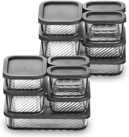 Glass Meal Prep Containers with Grooved Base, 12 Stackable BPA Free Glass Storage Containers with Lids for Lunch, Pantry, and Kitchen - Microwave, Dishwasher Freezer & Oven Safe - Sage