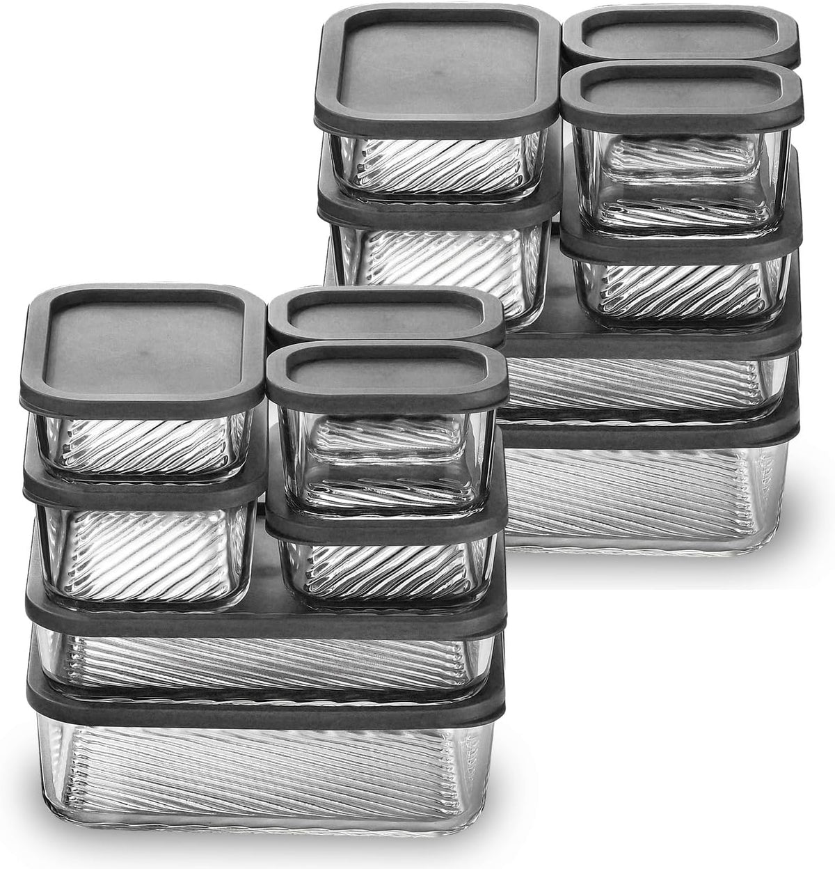 Glass Meal Prep Containers with Grooved Base, 12 Stackable BPA Free Glass Storage Containers with Lids for Lunch, Pantry, and Kitchen - Microwave, Dishwasher Freezer & Oven Safe - Sage