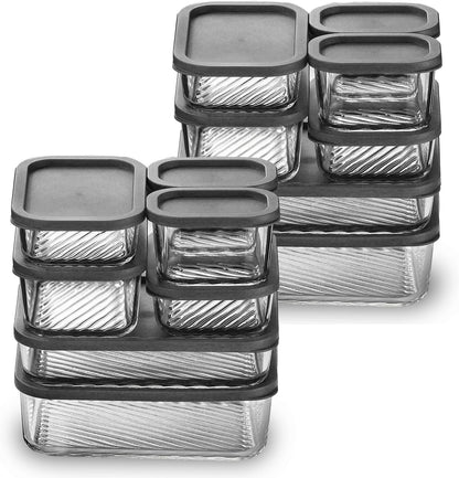 Glass Meal Prep Containers with Grooved Base, 12 Stackable BPA Free Glass Storage Containers with Lids for Lunch, Pantry, and Kitchen - Microwave, Dishwasher Freezer & Oven Safe - Sage