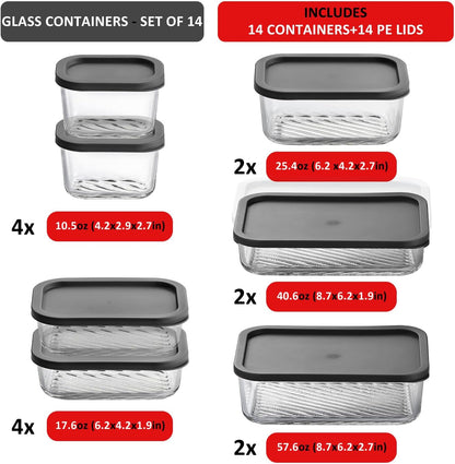 Glass Meal Prep Containers with Grooved Base, 12 Stackable BPA Free Glass Storage Containers with Lids for Lunch, Pantry, and Kitchen - Microwave, Dishwasher Freezer & Oven Safe - Sage