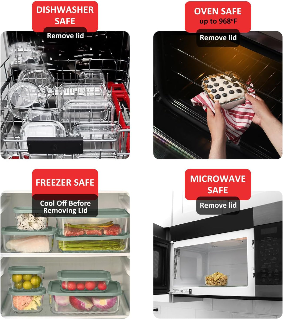 Glass Meal Prep Containers with Grooved Base, 12 Stackable BPA Free Glass Storage Containers with Lids for Lunch, Pantry, and Kitchen - Microwave, Dishwasher Freezer & Oven Safe - Sage