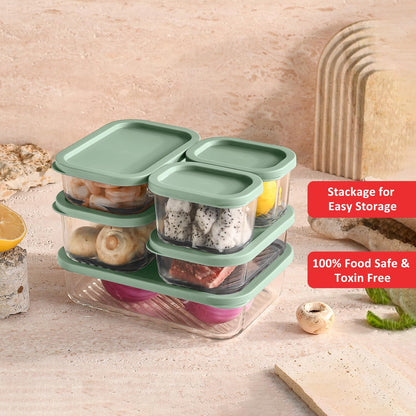 Glass Meal Prep Containers with Grooved Base, 12 Stackable BPA Free Glass Storage Containers with Lids for Lunch, Pantry, and Kitchen - Microwave, Dishwasher Freezer & Oven Safe - Sage