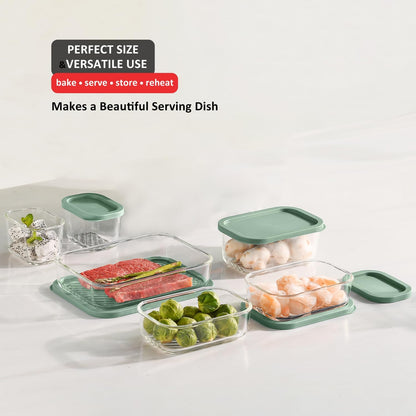 Glass Meal Prep Containers with Grooved Base, 12 Stackable BPA Free Glass Storage Containers with Lids for Lunch, Pantry, and Kitchen - Microwave, Dishwasher Freezer & Oven Safe - Sage