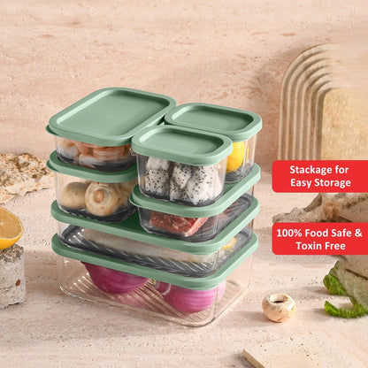Glass Meal Prep Containers with Grooved Base, 12 Stackable BPA Free Glass Storage Containers with Lids for Lunch, Pantry, and Kitchen - Microwave, Dishwasher Freezer & Oven Safe - Sage