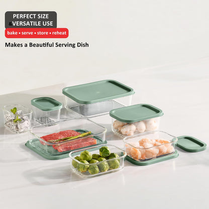 Glass Meal Prep Containers with Grooved Base, 12 Stackable BPA Free Glass Storage Containers with Lids for Lunch, Pantry, and Kitchen - Microwave, Dishwasher Freezer & Oven Safe - Sage