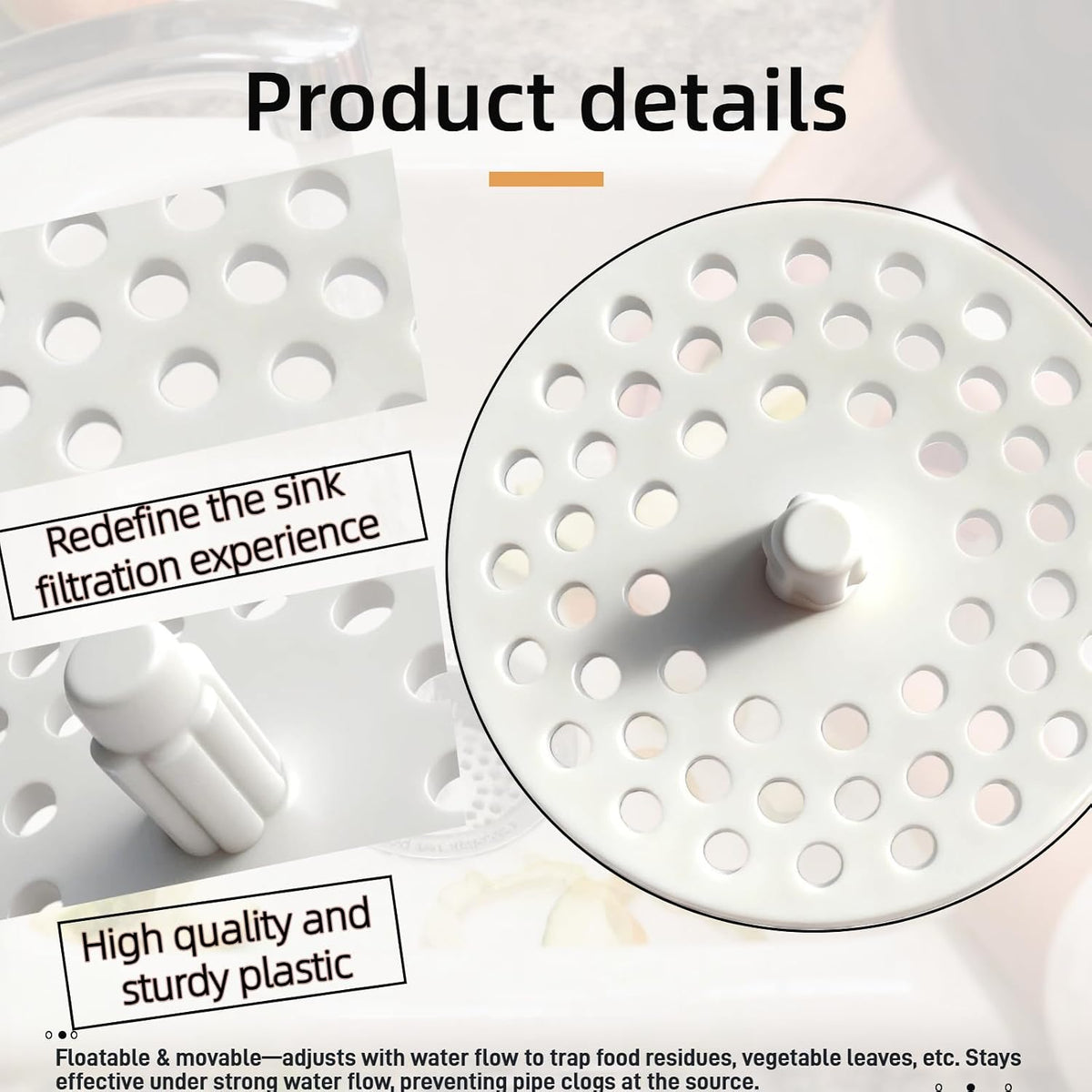 02-4021 White Plastic Disposal Sink Strainer (3.13in) is Suitable for Most Kitchen Drain Pipes, Replaces the Garbage Disposer Plug, and is Easy to Install a Basket Filter for Sink Drain Capture
