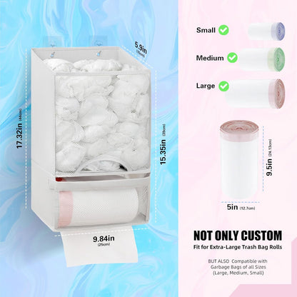 Plastic Bag Holder-Extra Large Bag Saver Dispenser Wall Mount Organizer Grocery Trash Roll Bag Holder Dispenser-Daily Storage Solution for Kitchen/Bathroom/Laundry/in-Home Recycling Bins