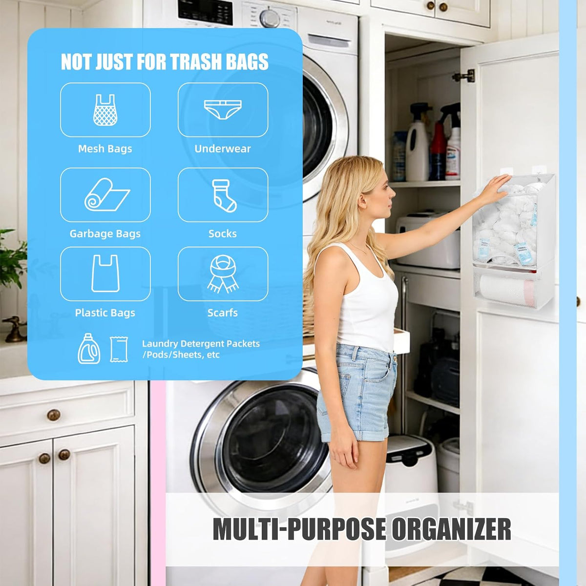 Plastic Bag Holder-Extra Large Bag Saver Dispenser Wall Mount Organizer Grocery Trash Roll Bag Holder Dispenser-Daily Storage Solution for Kitchen/Bathroom/Laundry/in-Home Recycling Bins