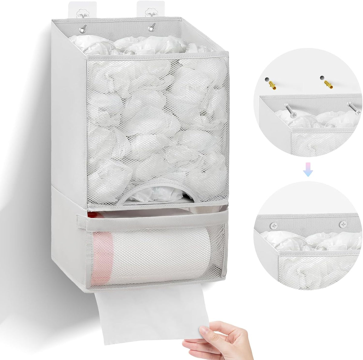 Plastic Bag Holder-Extra Large Bag Saver Dispenser Wall Mount Organizer Grocery Trash Roll Bag Holder Dispenser-Daily Storage Solution for Kitchen/Bathroom/Laundry/in-Home Recycling Bins