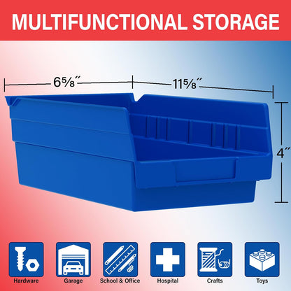 Akro-Mils 30130 Plastic Shelf Bins, Heavy Duty Storage Bins for Garage, Closet, and Drawer Organization, 12" x 6-1/2" x 4", Red, 12-Pack