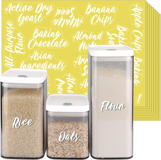 243 White Cursive Pantry Labels Stickers Set for Food Containers | Water Resistant Pantry Labels, Kitchen Organization Labels for Storage Containers, Jars, Canisters