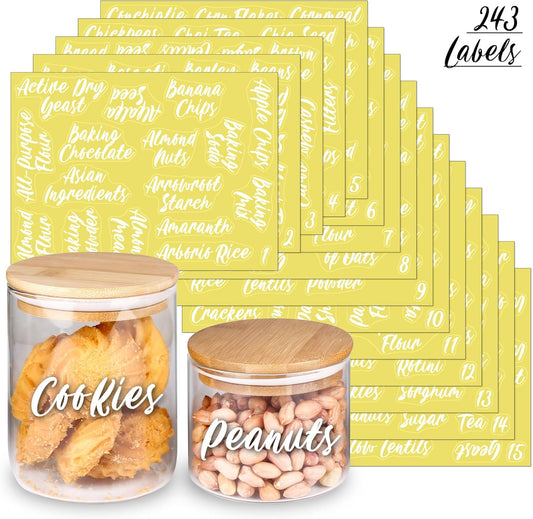 243 White Cursive Pantry Labels Stickers Set for Food Containers | Water Resistant Pantry Labels, Kitchen Organization Labels for Storage Containers, Jars, Canisters