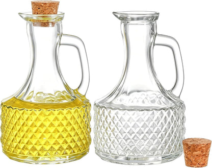 4 Pack Glass Oil and Vinegar Cruets Bottles, 13.5 Ounce Glass Olive Oil Dispenser Bottle with Handle and Cork, Soy Sauce Salad Dressing Syrup Liquid Dispenser for Kitchen