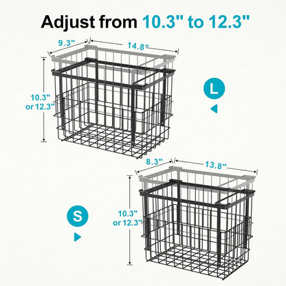 Deep Freezer Organizer Bins - Height-Adjustable Fit 12" Pizza, 2Pcs | Extra Large, Stackable For 5 to 7 Cu. Ft Chest Freezers, Easily Sort and Get Frozen Foods with Handles, No Digging, Black