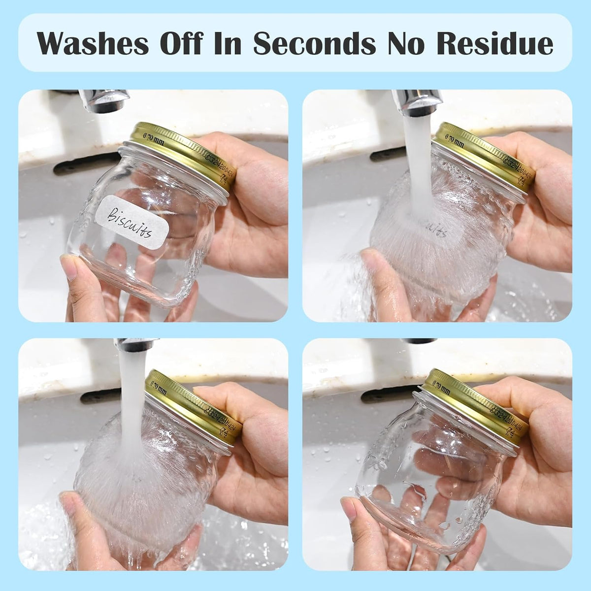 500 pcs Dissolvable Food Labels, 0.75" x 1.75" | BPA-Free Water Dissolving Labels, No Residue, Ideal for Freezer Meal Prep Containers, Glass Jars & Storage Bags