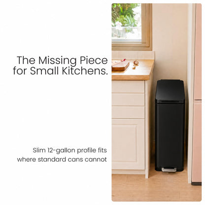 12 Gallon Kitchen Trash Can with Slim Fit Design