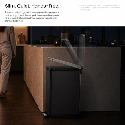 12 Gallon Kitchen Trash Can with Slim Fit Design